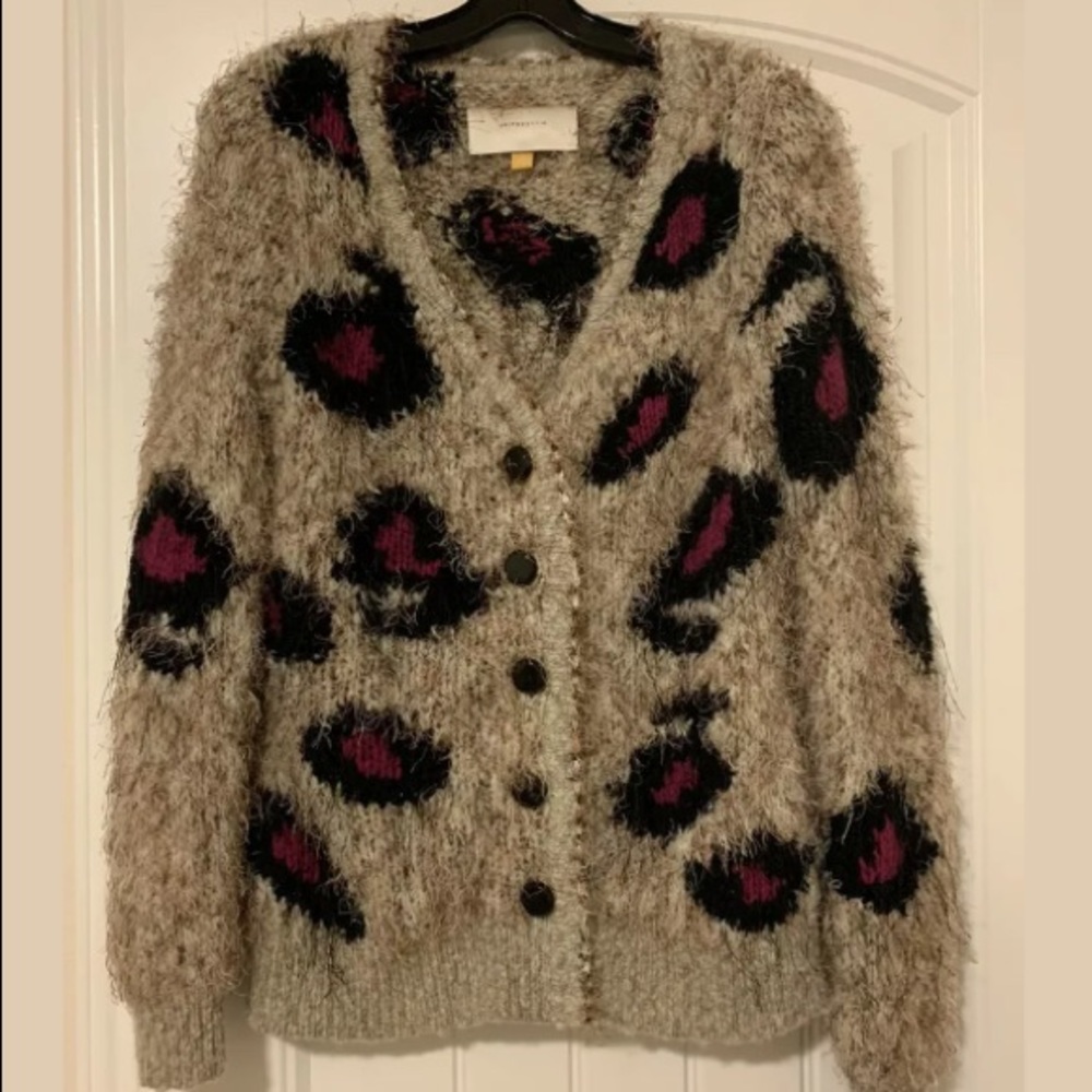 Leifsdottir Leopard Eyelash Wool Cardigan Sz S
